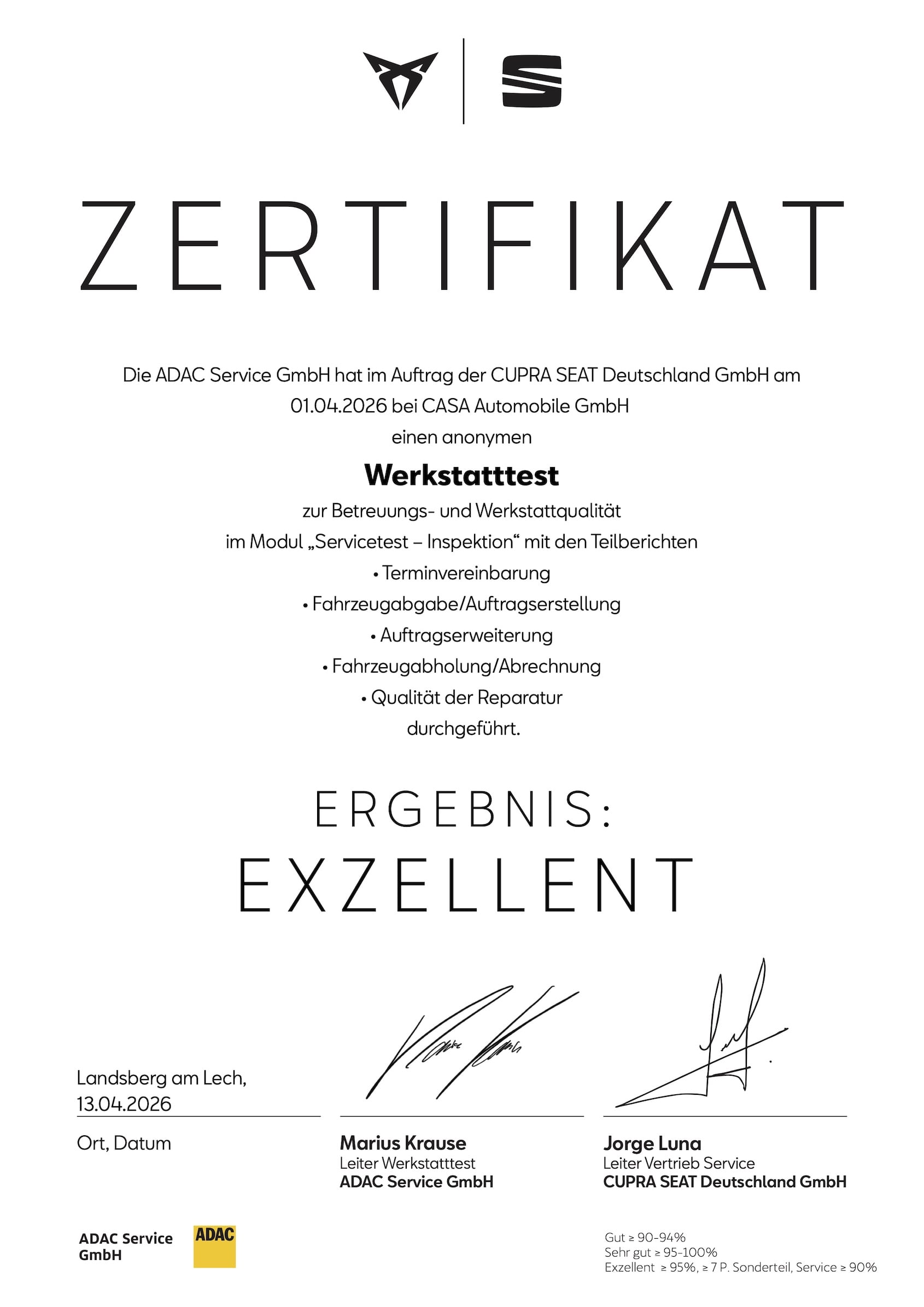 Exzellentes Ergebnis bei anonymem ADAC Werkstatttest